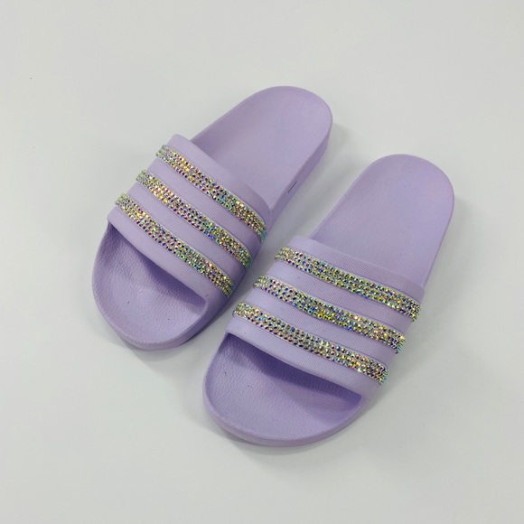 Adidas Adilette Aqua ‘Iced Orchid/AB Crystal’Custom Slides Woman’s Size 8 - Picture 2 of 3